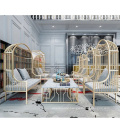 Explosion size custom LOFT light luxury golden bird cage iron sofa hotel rest double sofa table and chair combination